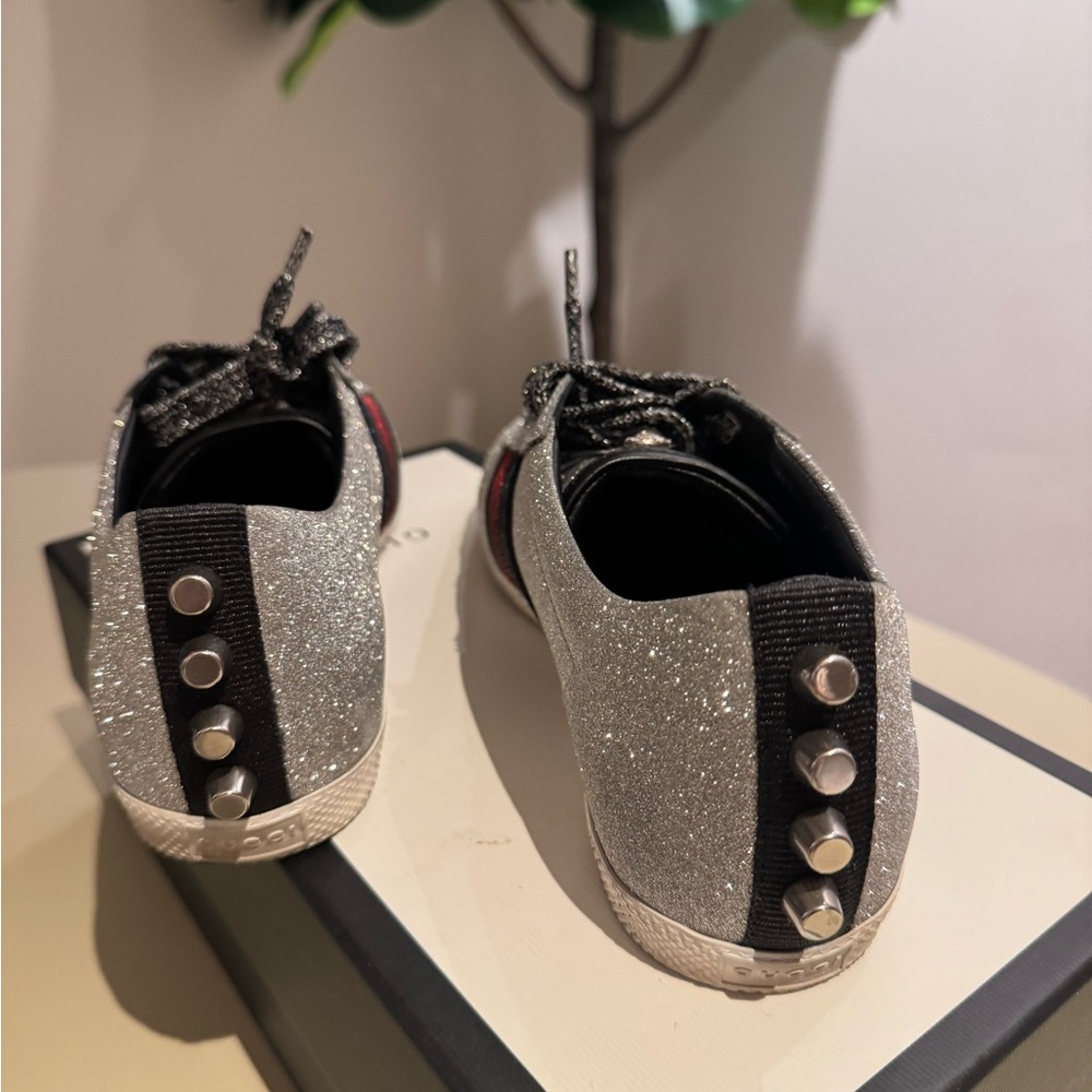 Authentic Gucci 
Stylish Silver Glitter Sneakers - Picture 3 of 5